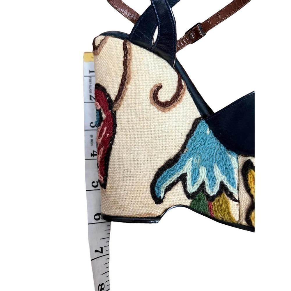 BONNIE smith for kimmel "The wonder wedge" vintage leather & floral needlework - Picture 9 of 10